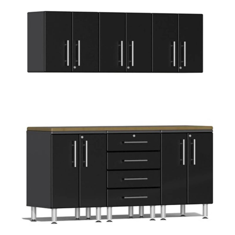 Ulti-MATE Garage 7-Piece Cabinet Kit with Bamboo Worktop in Midnight Black Metallic