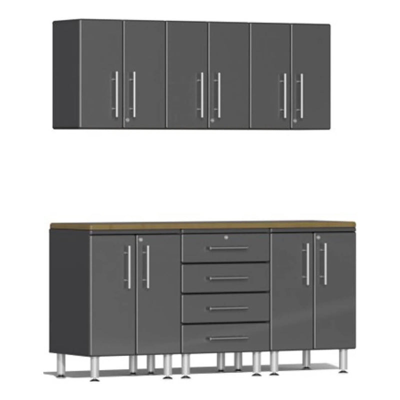 Ulti-MATE Garage 7-Piece Cabinet Kit with Bamboo Worktop in Graphite Grey Metallic