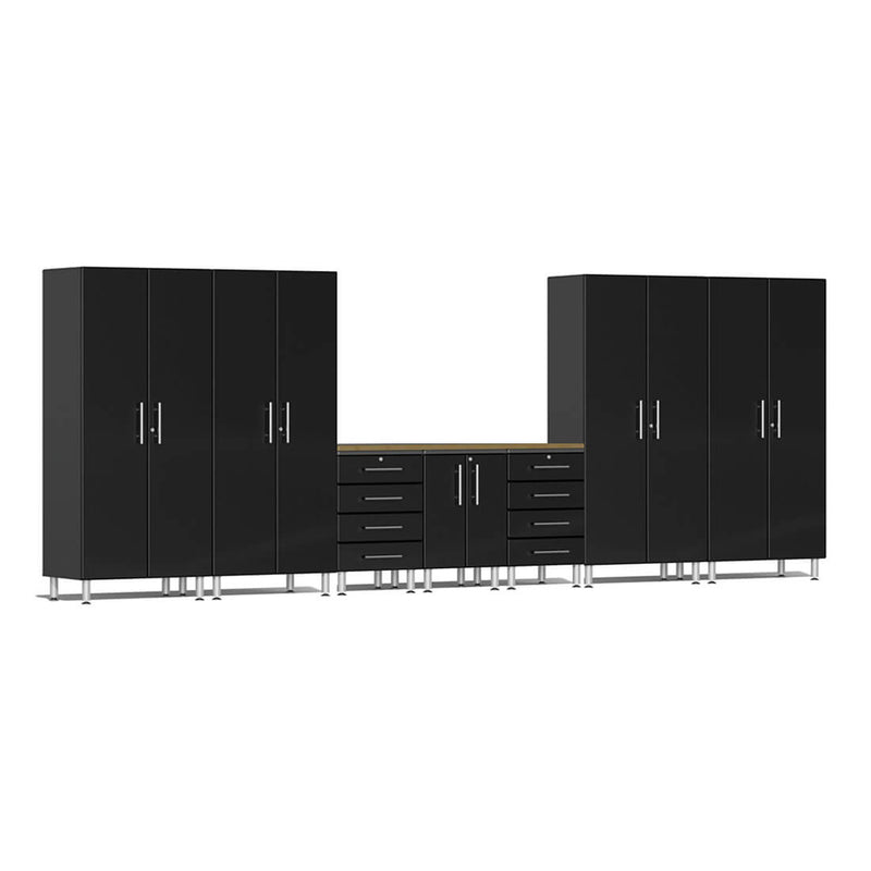 Ulti-MATE Garage 8-Piece Garage Cabinet System with Bamboo Worktop in Midnight Black Metallic