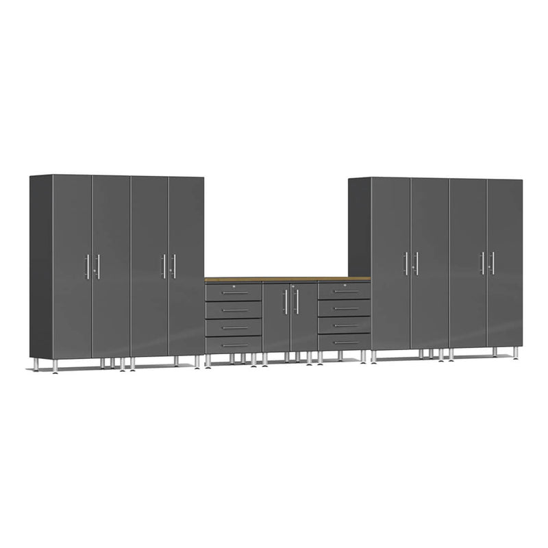 Ulti-MATE Garage 8-Piece Garage Cabinet System with Bamboo Worktop in Graphite Grey Metallic