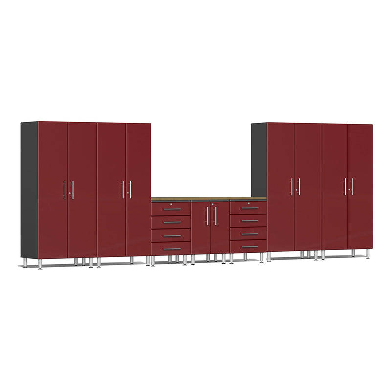 Ulti-MATE Garage 8-Piece Garage Cabinet System with Bamboo Worktop in Ruby Red Metallic