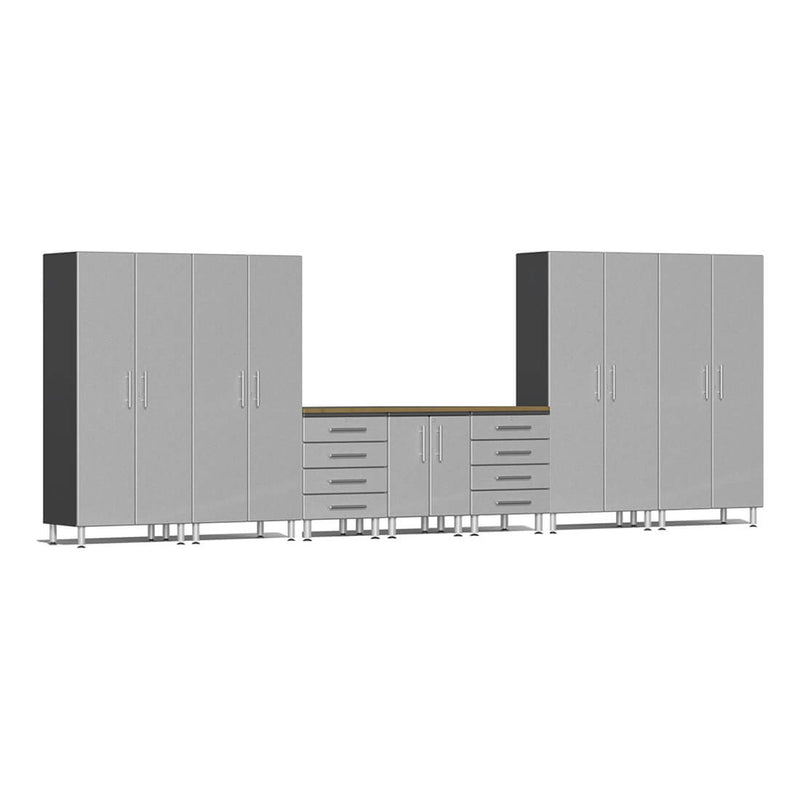 Ulti-MATE Garage 8-Piece Garage Cabinet System with Bamboo Worktop in Stardust Silver Metallic