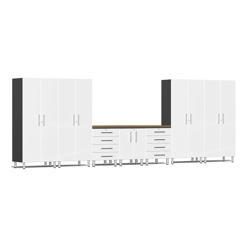 Ulti-MATE Garage 8-Piece Garage Cabinet System with Bamboo Worktop in Starfire White Metallic