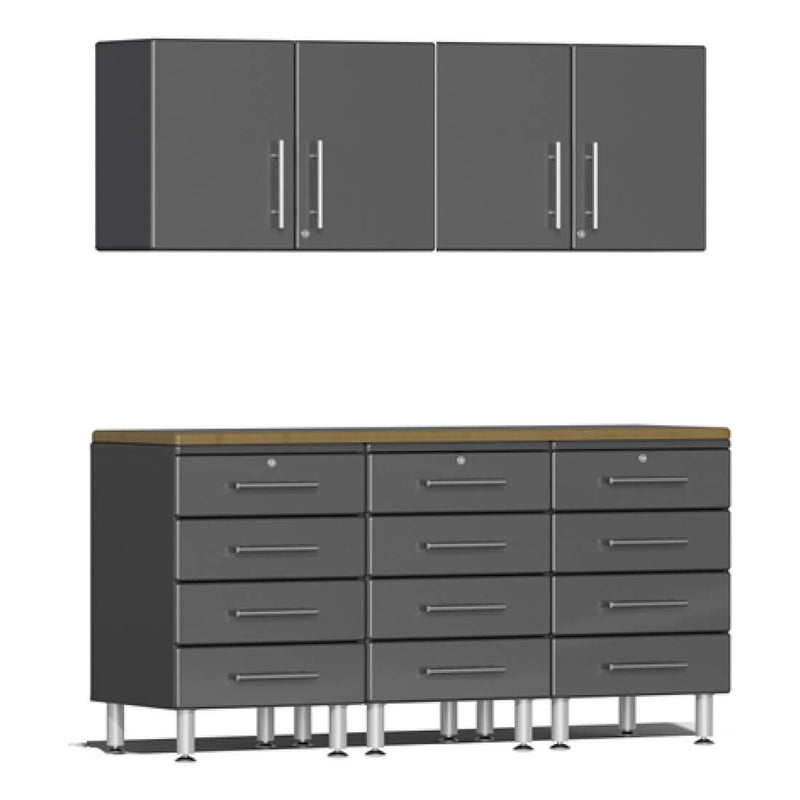 Ulti-MATE Garage 6-Piece Cabinet System with Bamboo Worktop in Graphite Grey Metallic