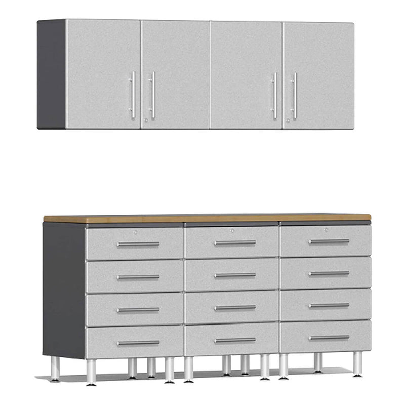 Ulti-MATE Garage 6-Piece Cabinet System with Bamboo Worktop in Stardust Silver Metallic