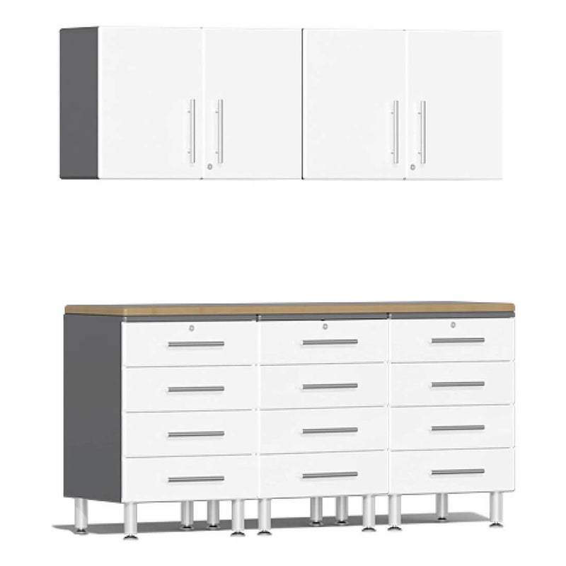 Ulti-MATE Garage 6-Piece Cabinet System with Bamboo Worktop in Starfire White Metallic