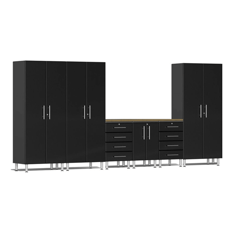 Ulti-MATE Garage 7-Piece Garage Cabinet System with Bamboo Worktop in Midnight Black Metallic