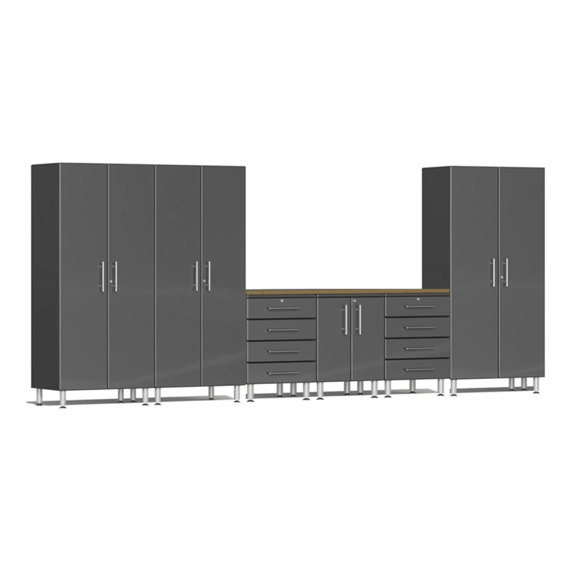 Ulti-MATE Garage 7-Piece Garage Cabinet System with Bamboo Worktop in Graphite Grey Metallic