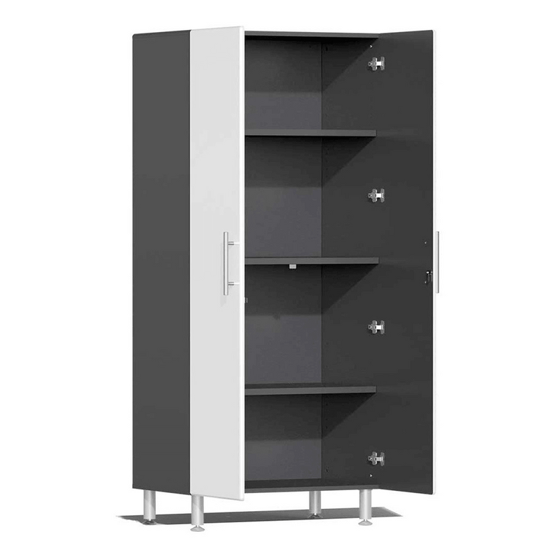 Ulti-MATE Garage 7-Piece Garage Cabinet System with Bamboo Worktop in Starfire White Metallic