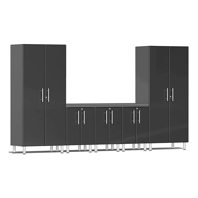 Ulti-MATE Garage 6-Piece Garage Cabinet Set with Channeled Worktop in Midnight Black Metallic
