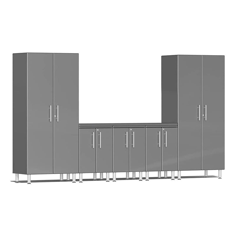 Ulti-MATE Garage 6-Piece Garage Cabinet Set with Channeled Worktop in Graphite Grey Metallic