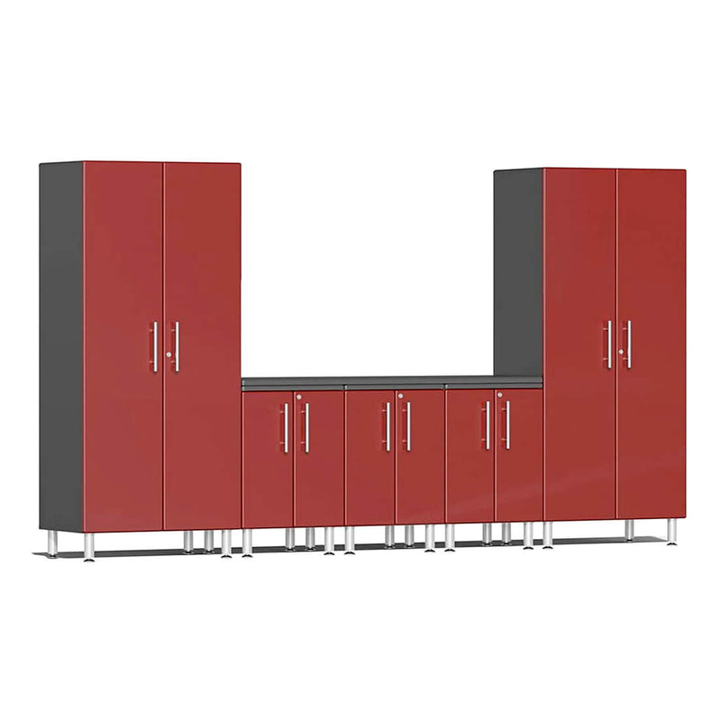 Ulti-MATE Garage 6-Piece Garage Cabinet Set with Channeled Worktop in Ruby Red Metallic