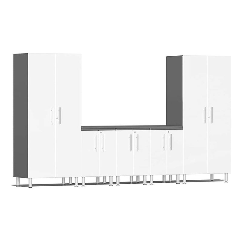 Ulti-MATE Garage 6-Piece Garage Cabinet Set with Channeled Worktop in Starfire White Metallic