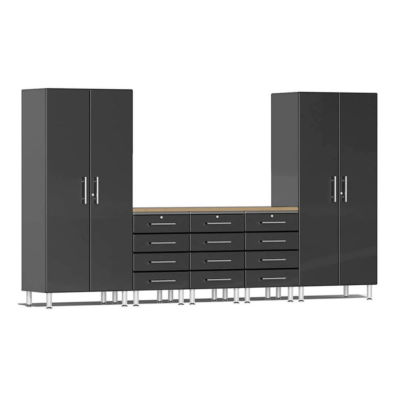 Ulti-MATE Garage 6-Piece Garage Cabinet Set with Bamboo Worktop in Midnight Black Metallic