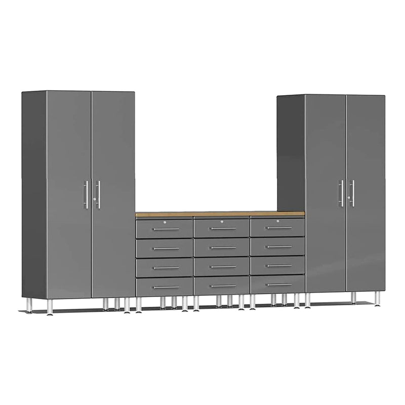 Ulti-MATE Garage 6-Piece Garage Cabinet Set with Bamboo Worktop in Graphite Grey Metallic