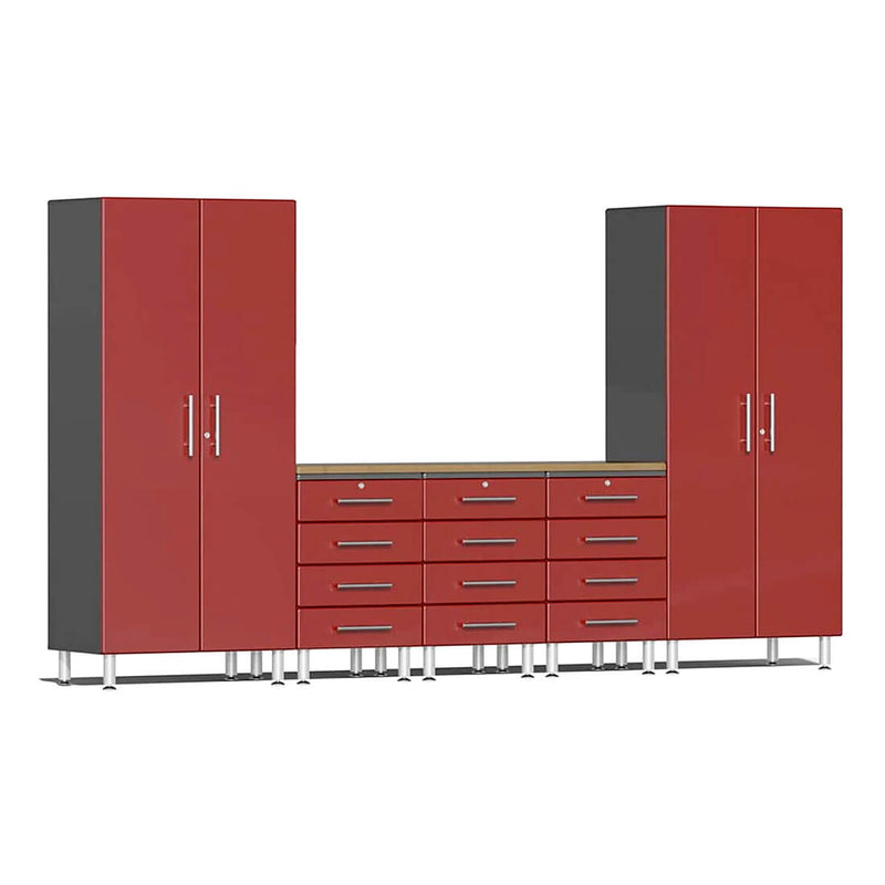 Ulti-MATE Garage 6-Piece Garage Cabinet Set with Bamboo Worktop in Ruby Red Metallic