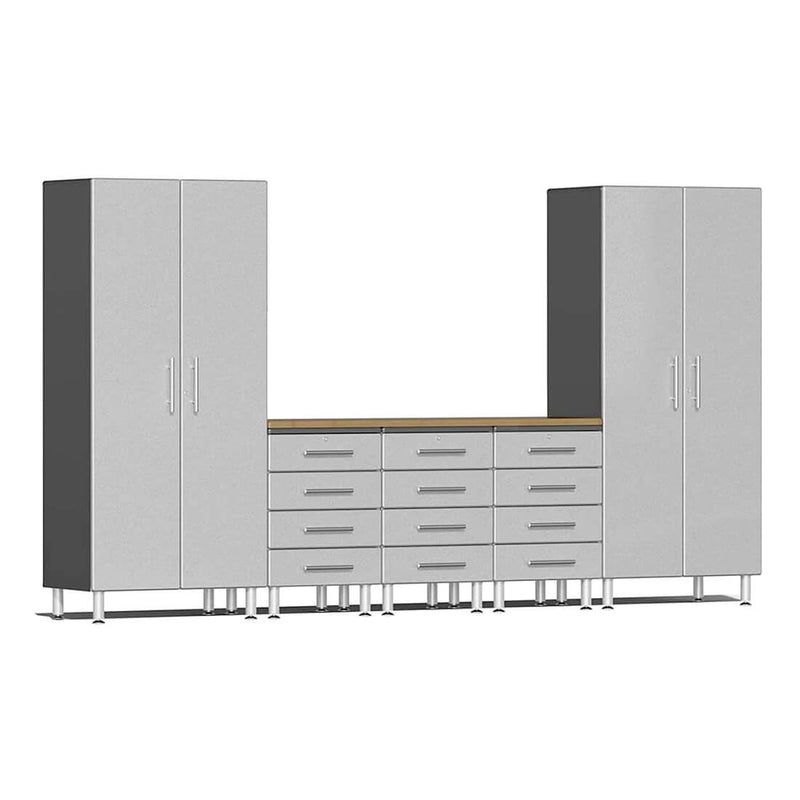 Ulti-MATE Garage 6-Piece Garage Cabinet Set with Bamboo Worktop in Stardust Silver Metallic