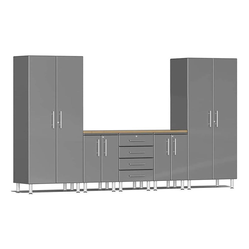 Ulti-MATE Garage 6-Piece Garage Cabinet Kit with Bamboo Worktop in Graphite Grey Metallic