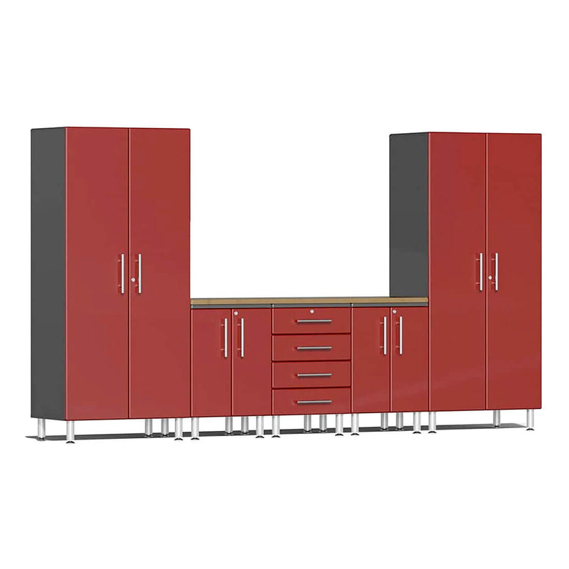 Ulti-MATE Garage 6-Piece Garage Cabinet Kit with Bamboo Worktop in Ruby Red Metallic