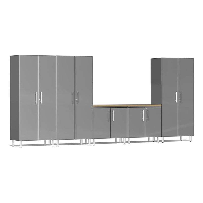 Ulti-MATE Garage 6-Piece Garage Cabinet System with Bamboo Countertop in Graphite Grey Metallic