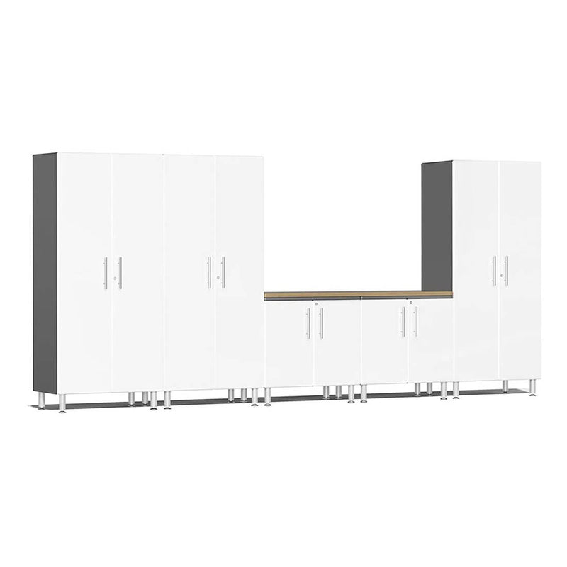 Ulti-MATE Garage 6-Piece Cabinet System with Bamboo Countertop in Starfire White Metallic