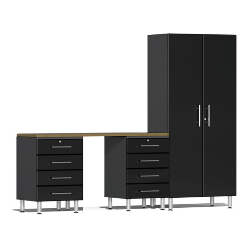 Ulti-MATE Garage 4-Piece Cabinet System with Bamboo Worktop in Midnight Black Metallic