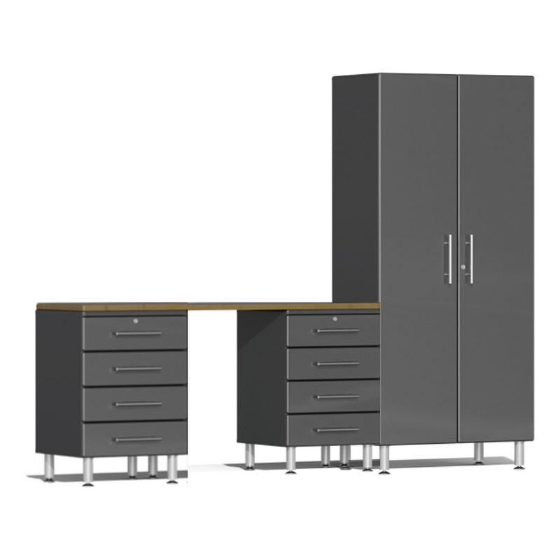 Ulti-MATE Garage 4-Piece Cabinet System with Bamboo Worktop in Graphite Grey Metallic