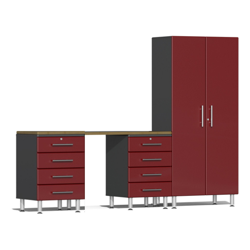 Ulti-MATE Garage 4-Piece Cabinet System with Bamboo Worktop in Ruby Red Metallic