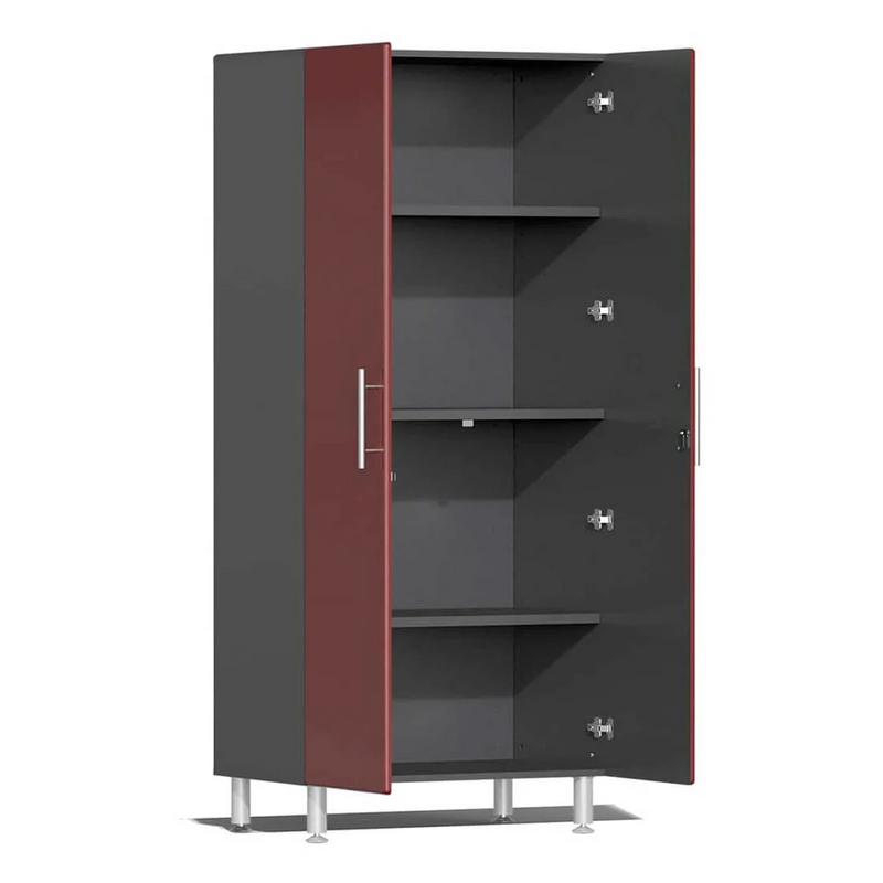 Ulti-MATE Garage 4-Piece Cabinet System with Bamboo Worktop in Ruby Red Metallic