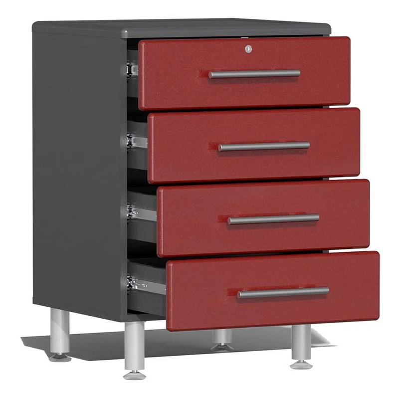 Ulti-MATE Garage 4-Piece Cabinet System with Bamboo Worktop in Ruby Red Metallic
