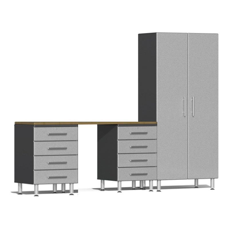 Ulti-MATE Garage 4-Piece Cabinet System with Bamboo Worktop in Stardust Silver Metallic