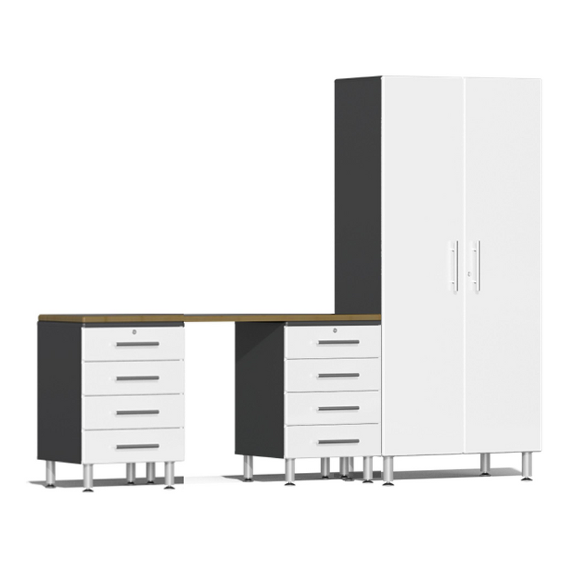 Ulti-MATE Garage 4-Piece Cabinet System with Bamboo Worktop in Starfire White Metallic