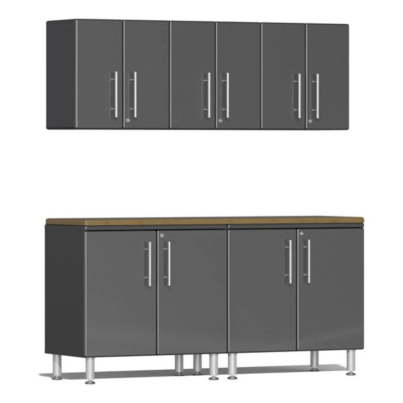 Ulti-MATE Garage 6-Piece Cabinet Kit with Bamboo Worktop in Graphite Grey Metallic