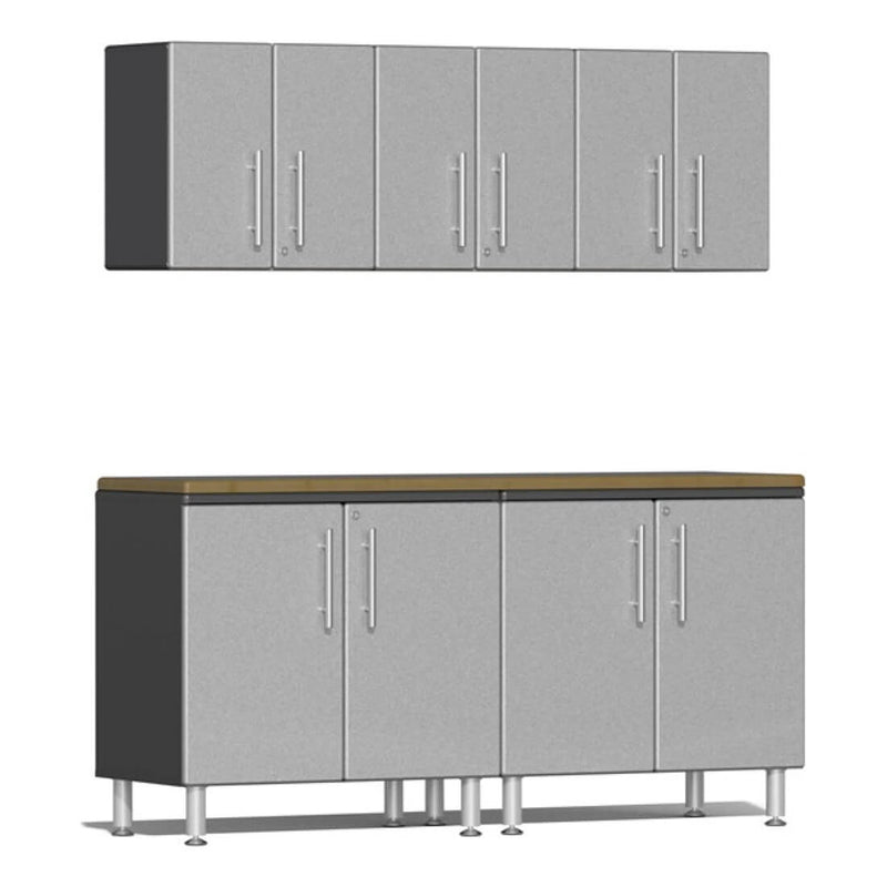 Ulti-MATE Garage 6-Piece Cabinet Kit with Bamboo Worktop in Stardust Silver Metallic