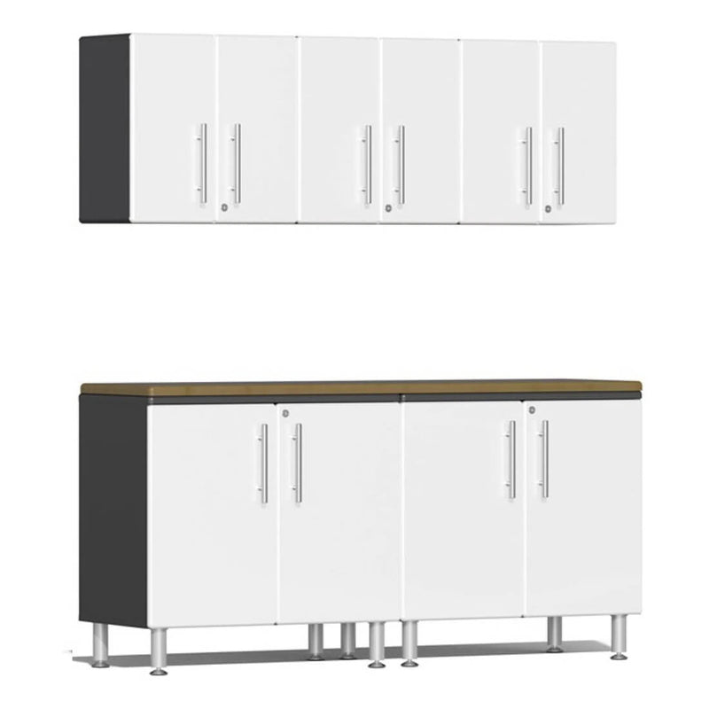 Ulti-MATE Garage 6-Piece Cabinet Kit with Bamboo Worktop in Starfire White Metallic