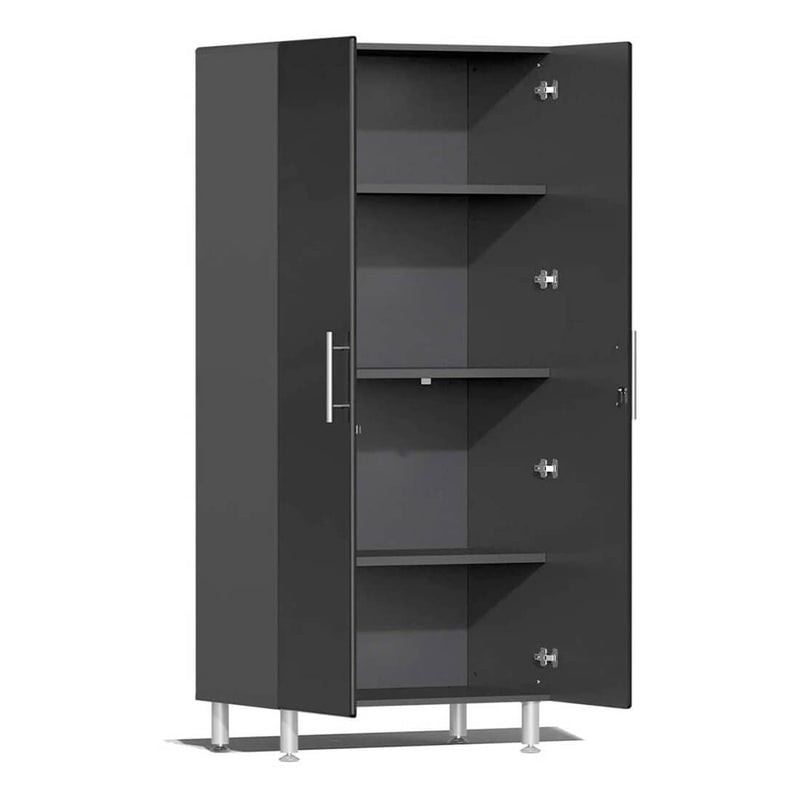 Ulti-MATE Garage 4-Piece Tall Garage Cabinet Set and Extra 4-Shelf Bundle in Midnight Black Metallic