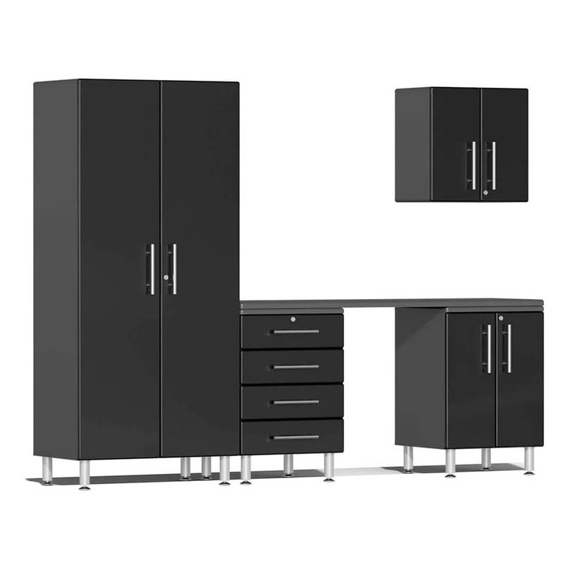 Ulti-MATE Garage 5-Piece Cabinet Set with Channeled Worktop in Midnight Black Metallic