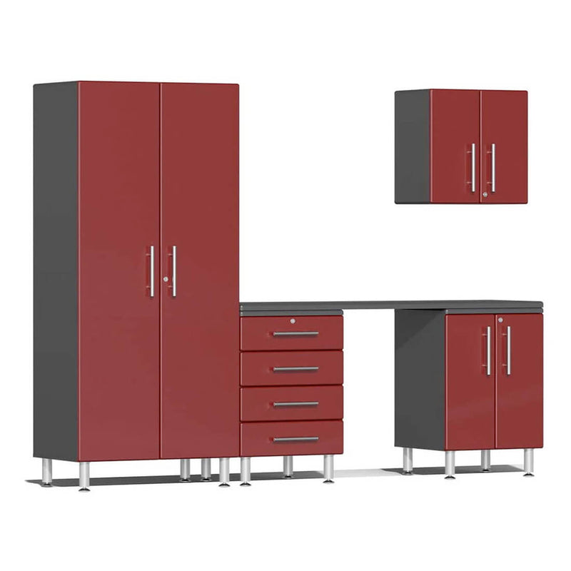 Ulti-MATE Garage 5-Piece Cabinet Set with Channeled Worktop in Ruby Red Metallic