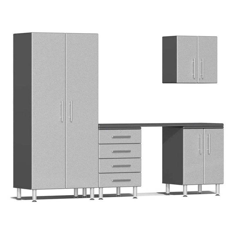 Ulti-MATE Garage 5-Piece Cabinet Set with Channeled Worktop in Stardust Silver Metallic