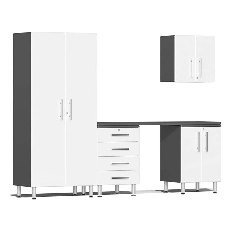 Ulti-MATE Garage 5-Piece Cabinet Set with Channeled Worktop in Starfire White Metallic