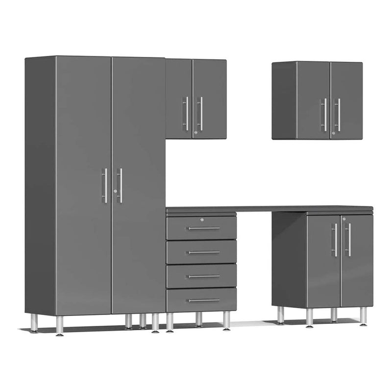 Ulti-MATE Garage 6-Piece Cabinet Set with Channeled Worktop in Graphite Grey Metallic