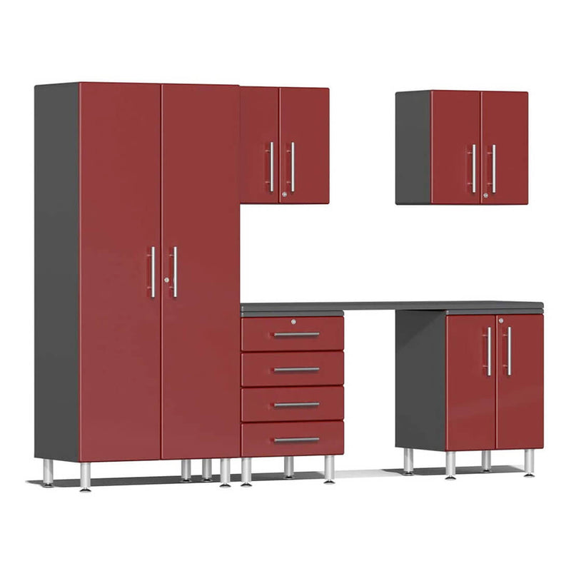 Ulti-MATE Garage 6-Piece Cabinet Set with Channeled Worktop in Ruby Red Metallic