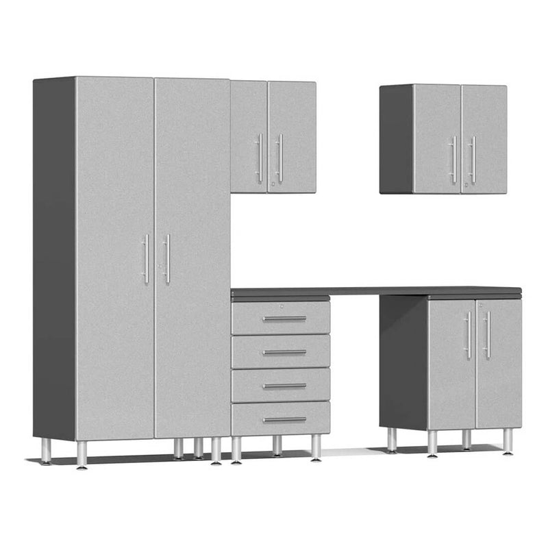 Ulti-MATE Garage 6-Piece Cabinet Set with Channeled Worktop in Stardust Silver Metallic