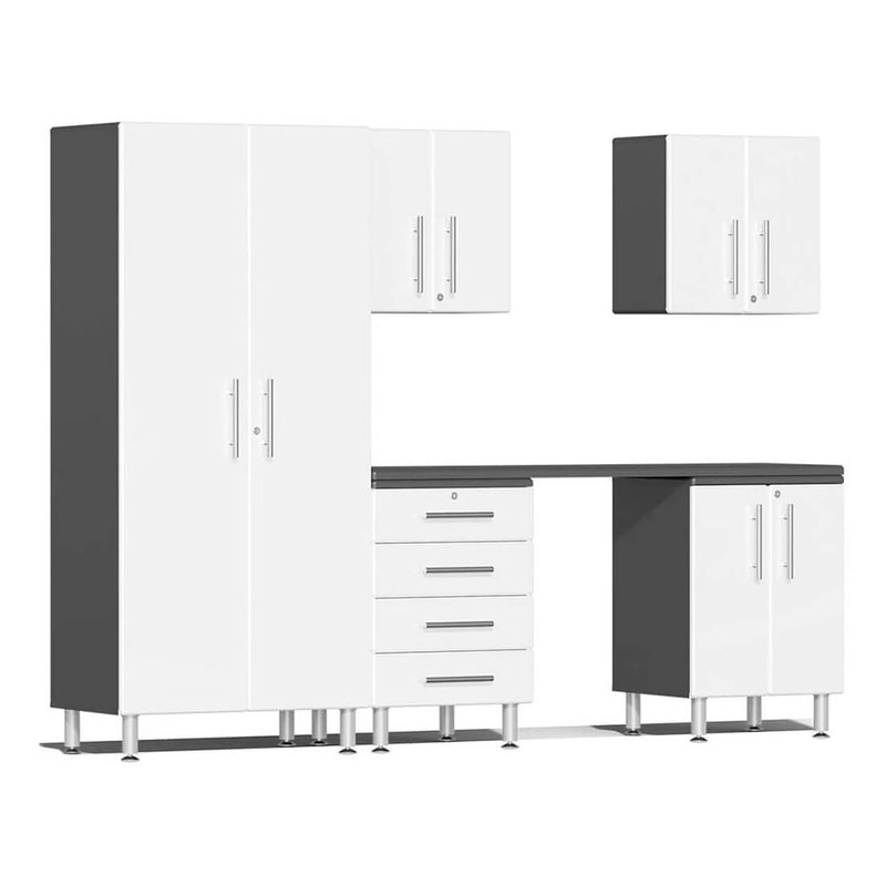 Ulti-MATE Garage 6-Piece Cabinet Set with Channeled Worktop in Starfire White Metallic