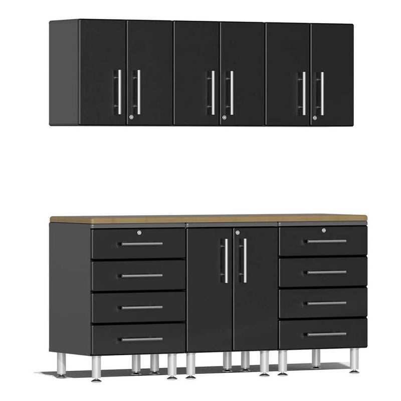 Ulti-MATE Garage 7-Piece Cabinet Kit with Bamboo Worktops in Midnight Black Metallic