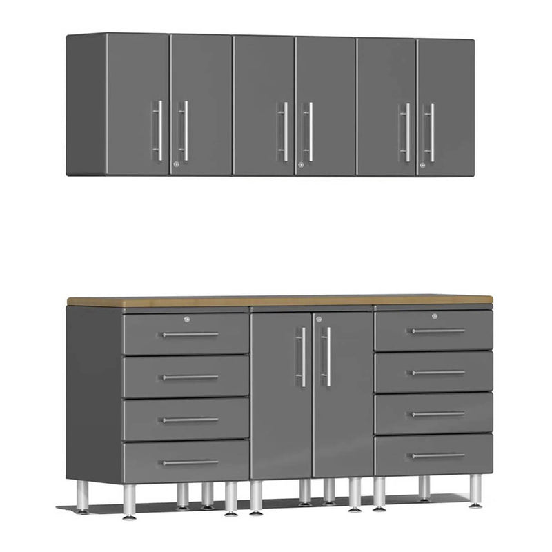 Ulti-MATE Garage 7-Piece Cabinet Kit with Bamboo Worktops in Graphite Grey Metallic