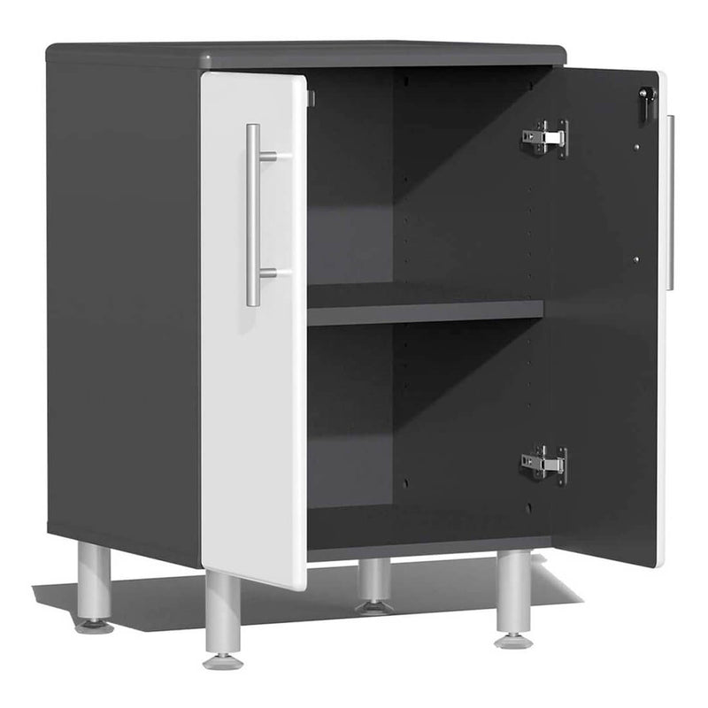 Ulti-MATE Garage 7-Piece Cabinet Kit with Bamboo Worktops in Starfire White Metallic