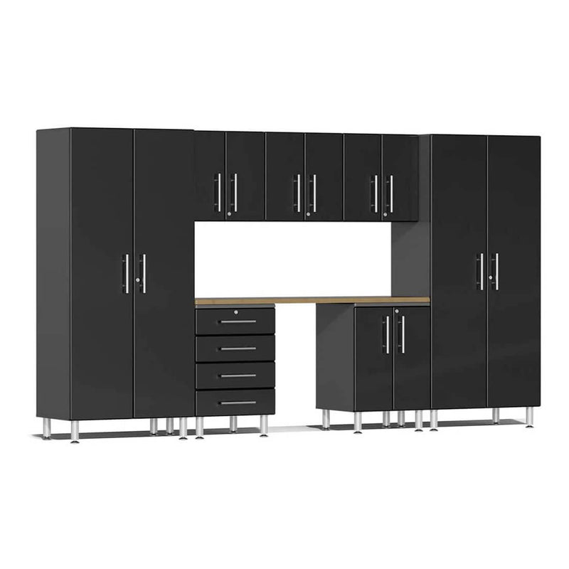 Ulti-MATE Garage 8-Piece Cabinet Kit with Bamboo Worktop in Midnight Black Metallic