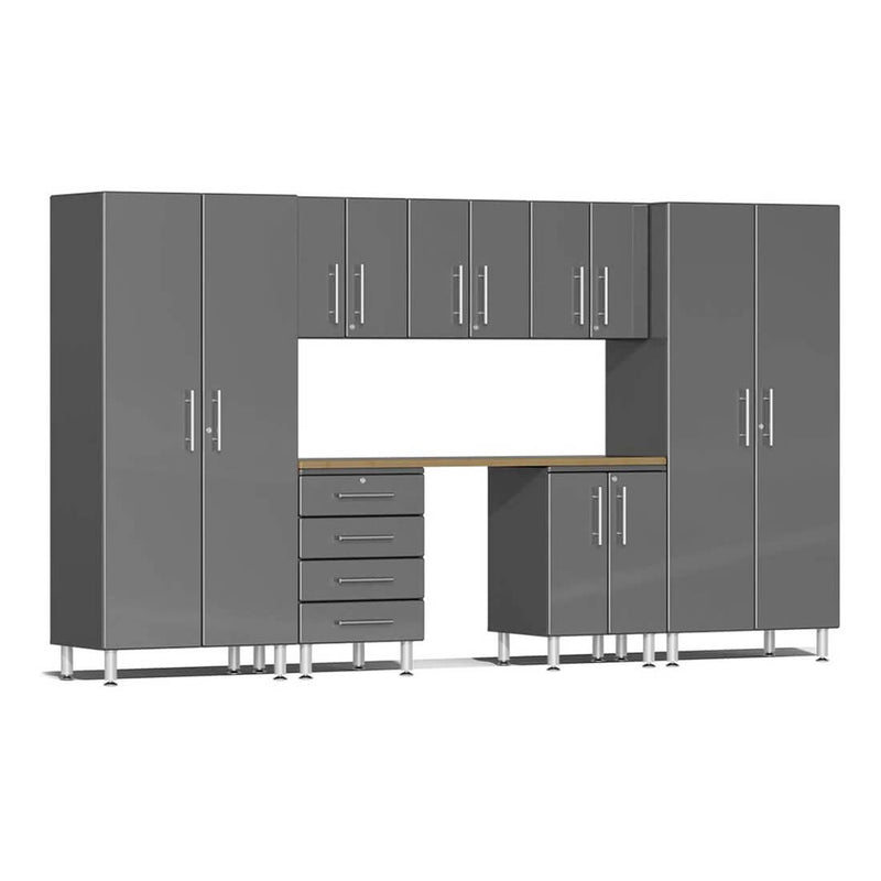 Ulti-MATE Garage 8-Piece Cabinet Kit with Bamboo Worktop in Graphite Grey Metallic