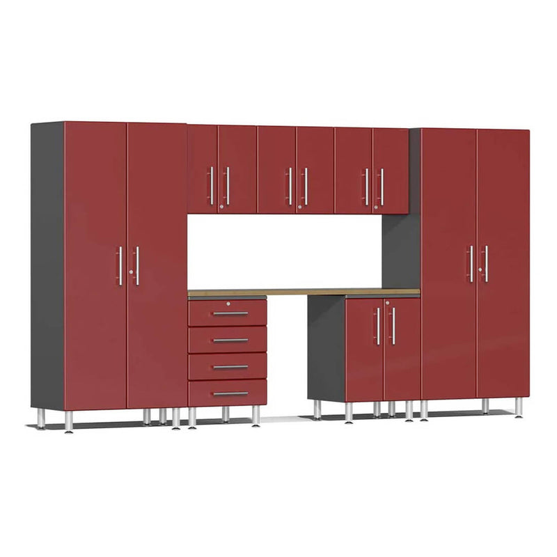 Ulti-MATE Garage 8-Piece Cabinet Kit with Bamboo Worktop in Ruby Red Metallic